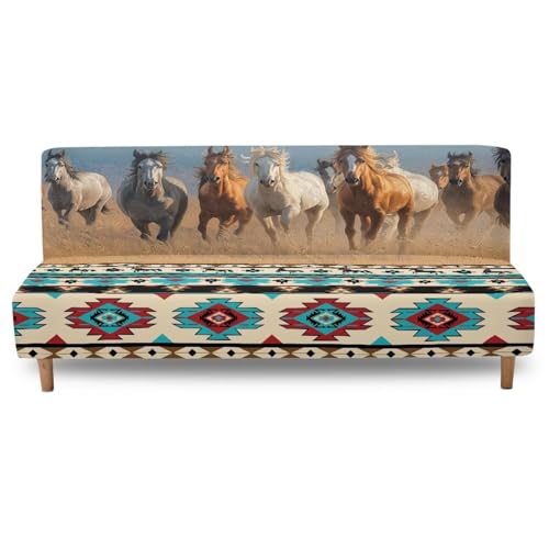 Running Horse Futon Couch Covers Full Size Ethnic Style Furniture Protector Aesthetic Decor Easy Going Stretch Sofa Slipcover Washable