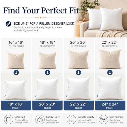 Leeden 12x20 Pillow Inserts Pack of 2, Fluffy Lumbar Throw Pillow Inserts, Soft Rectangle Decorative Throw Pillows for Couch, Sofa, Bed, and Home Decor White Pillows