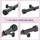 Heavy Duty Curtain Rods - 1 1/4" Large Diameter Premium Nonadjustable Curtain Rod - 36in/3ft Custom Window Treatment Rods with Durable Aluminum Brackets and End Caps,Black Finish