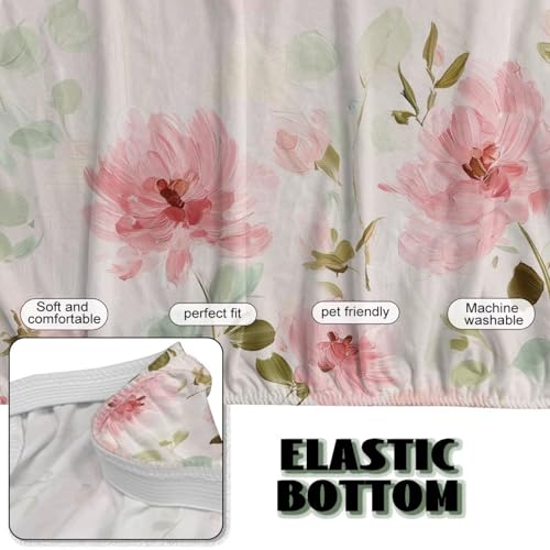 Futon Cover Pink Floral Armless Sofa Cover Stretch Futon Slipcovers for Home Decor Washable Furniture Protector Covers with Elastic Bottom