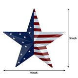 Metal Barn Star Art - American Flag Patriotic 9-Inch Star Wall Decoration, Wall Mount 3D Barn Star Decor July of 4th Decoration, Set of 3