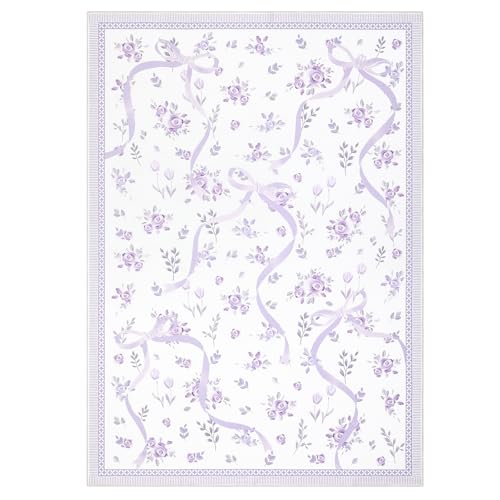 GarveeHome Purple Bow Rugs for Bedroom Girls, 4x6 Rug for Living Room with Soft Low Pile, Floral Washable Lavender Area Rug for Nursery Kids Playroom Dorm Office Carpet Bow Decor