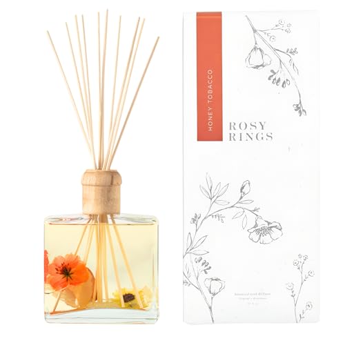 Honey Tobacco Botanical Reed Diffuser, Single Set, Square Glass Bottle 6.76 fl oz Lasts 6-12 Months Amber Oil Aromatherapy Scent Decor, Home Library Office Relaxation Gift