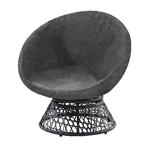 Velvet Papasan Chair Cover Slipcover – Stretch Round Saucer Cushion Cover, Fits 37-48 Inch, Washable Furniture Protector for Living Room, Dorm, Nursery (Grey, Medium)