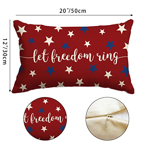 4th of July Pillow Covers 12x20 Stars Let Freedom Ring Patriotic 4th of July Memorial Day Independence Day Lumbar Throw Pillow Cover Decorations for Sofa Home Decor