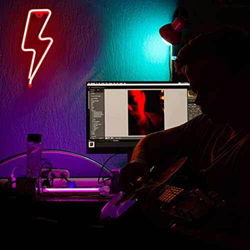 Neon Signs Lightning Bolt Neon Light Sign for Wall Decor, Battery or USB Powered Led Lightning Light Neon Sign for Bedroom, Kids Room, Birthday, Party, Wedding, Home, Kids Decorations Red