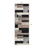 Indoor Washable Runner Rug with Rubber Backing, Modern Geometric Patchwork