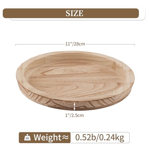 Hanobe Wooden Decortaive Coffee Table Tray, Round Candle Holder Centerpiece