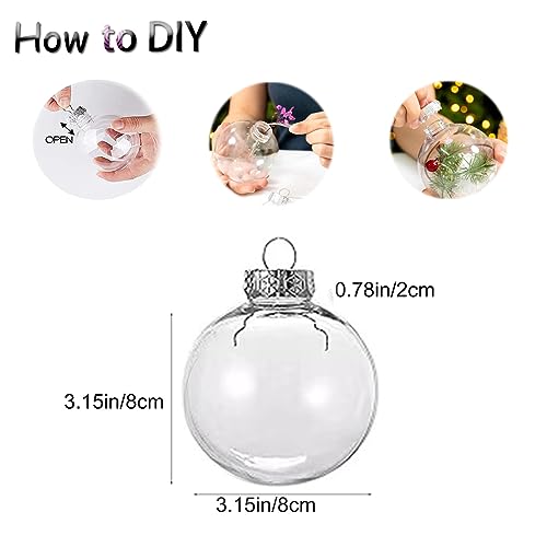 Neioaas Clear Plastic Ball Decor - Set of 12 DIY Christmas Decorative Balls,DIY Clear Plastic Fillable Balls Ornament for Christmas,Halloween,Birthday,Wedding Decor, Crafts Decorations (80MM)
