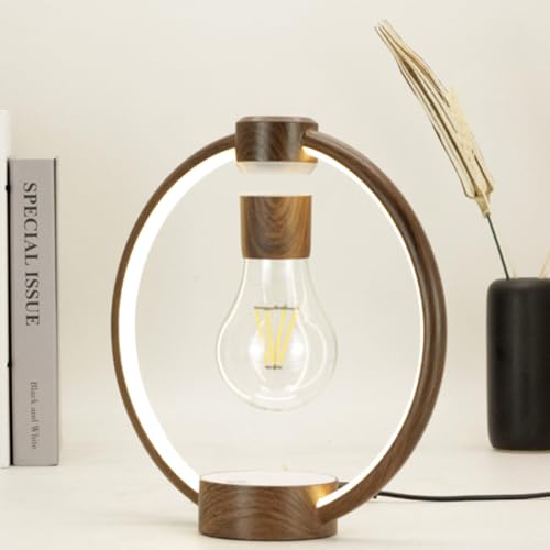 Magnetic Levitation Desk Lamp, Magnetic Levitation Light Bulb Creative Desk Lamp 360°Rotating with LED Light Unique Christmas Birthday Gift (Dark Wood Grain)