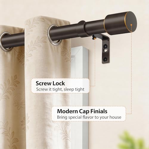 TONIAL Curtain Rod 32 to 58 Inch(2.6 to 4.8 ft), Adjustable Splicing Window Curtain Rods, 3/4 Drapery Rods for Windows 20 to 53 Inch, Decorative Single Rod with Modern Cap Finial, Bronze