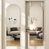 Arched Full Length Door Mirror 14x48, Metal Frame with Protective Film, No-Drilling Hanging or Wall Mount, Hooks & Hardware Included, Full Body Mirror for Bedroom, Dorm, Gold