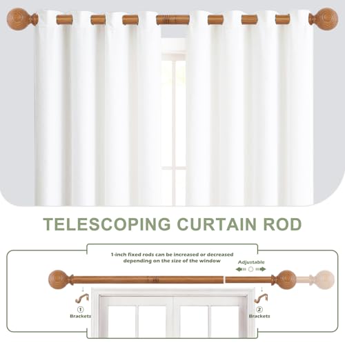 2 Pack Wood Curtain Rods for Windows 28 to 48 Inch,1 Inch Wood Grain Ball Adjustable Curtain Rod,Boho Heavy Duty Curtain Rods,Farmhouse Rustic Window Curtains Rods,Brown Drapery Rods Set 18-45"
