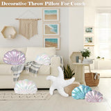 Marble Empire Seashell Pillow - Holographic Iridescent Foil Fabric Throw Pillow for Couch, Coastal Beach Theme Decor, Ocean Themed Bedroom Living Room Accent Pillow（Pearl White,18×13''）
