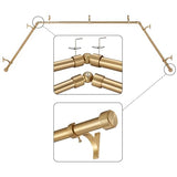 Warm Gold Bay Window Curtain Rods with Aluminum End Cap Finials and Brackets,Adjustable 36-72 Inch Center Rod for windows (24-68’’), 20-36 Inch Side Rods for windows (16-32’’),1 Inch Diameter
