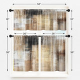Brown Kitchen Window Curtains Valance and Tier Set 36 Inch, Grey Beige Modern Rod Pocket Short Tier Curtain, Abstract Art Small Cafe Drapes for Kitchen Decor