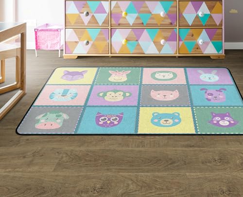 Flagship Carpets Animal Blocks Classroom Educational Area Rug for Kids and Teachers, Durable Quality for Schools, Preschool, Daycare, Learning Centers, and Home, 4' x 6' - Soft-Tone