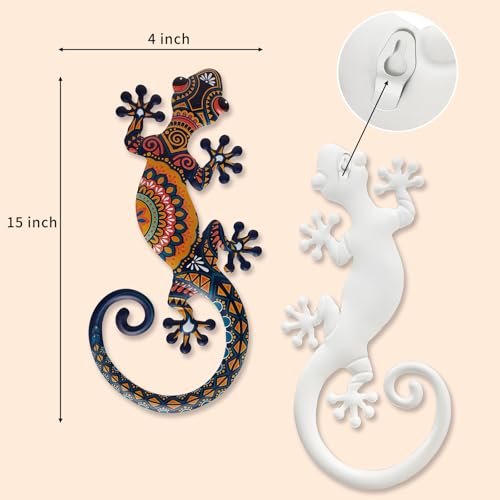 LIFFY Metal Lizard Gecko Wall Art - 2 Pack 15 Inch Metal Wall Decor, Lizard Outdoor Hanging Glass Sculpture Decoration for Yard Garden Art, Patio Fence Home, Unique Gift Ideas
