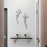Xedatric Metal Fish Wall Decor - Nautical Shark Room Art, Abstract Line Shark Design for Coastal-Themed Interiors(set of 2,Black)