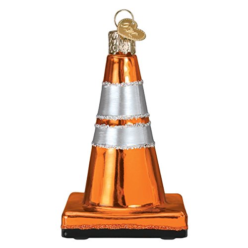 Old World Christmas Traffic Cone Glass Blown Ornament for Christmas Tree, Handcrafted Holiday Decoration, Tools Collection