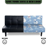Polar Bear Print White Blue Dustproof Futon Covers, Cozy Sofa Bed Slipcovers, Mattress Cover for Futon Sofa Bed, Armless Sofa Cover with Elastic Bottom for Pets, Dogs