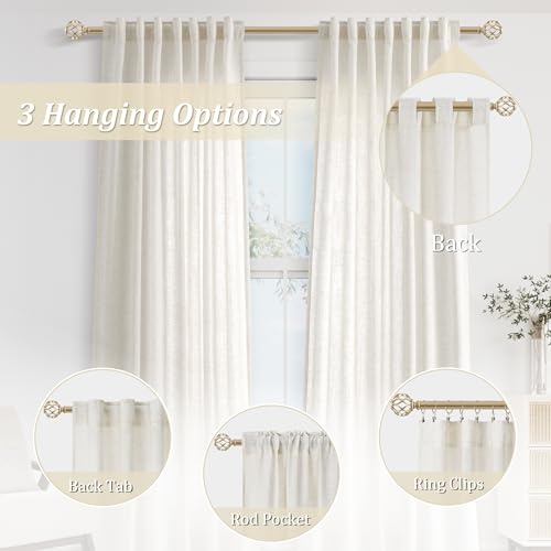 Guken Natural Cream Linen Curtains 84 inches Long for Living Room Bedroom 1 Panel Back Tab Privacy Semi Sheer Boho Farmhouse Light Filtering Window Curtain 84 Inch Length Ivory Off White Linen Drape