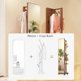 360° Rotatable Full Length Mirror with Coat Rack - White Wooden Floor Mirror for Living Room, Bedroom & Cloakroom - 2-in-1 Standing Mirror and Coat Stand