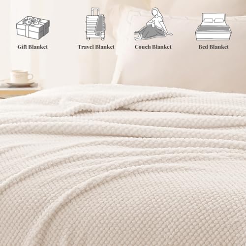 Whale Flotilla Extra Large Fuzzy Fleece Throw Blanket for Couch, 50x70 Inch Fluffy Warm Soft Jacquard Blankets for All Season, Lightweight and Cozy, Ivory