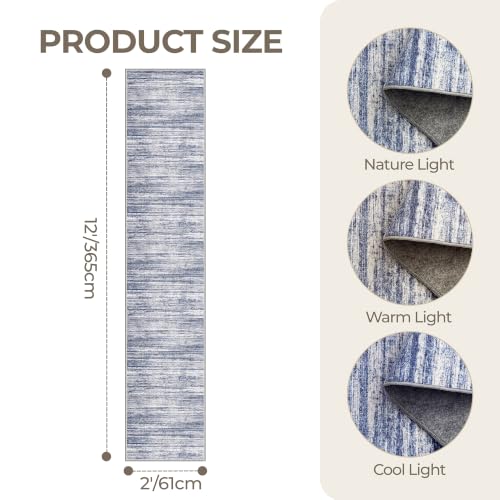 2x12 Runner Rug Non Slip,Washable Hallway Runner Rug,Blue