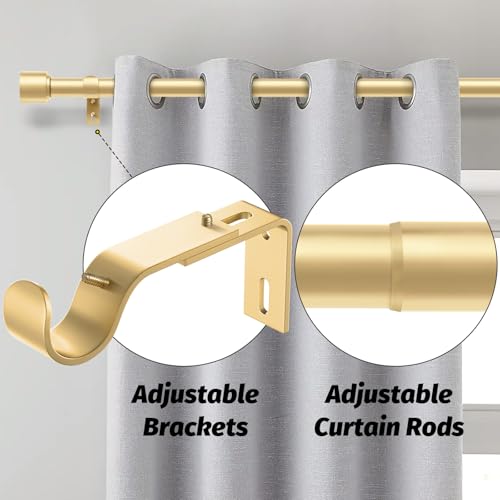 GEEBOBO Gold Curtain Rods for Windows 66 to 120 Inch, 1 Inch Adjustable Heavy Duty Easy Install Curtain Rods Set for Outdoor, Patio, Farmhouse, Bedroom, Living Room (Gold, 30"-120")