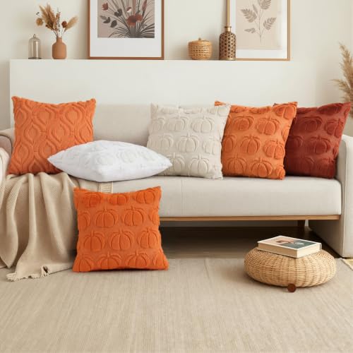 decorUhome Faux Fur Plush Soft Orange Throw Pillow Covers 20x20 Set of 2