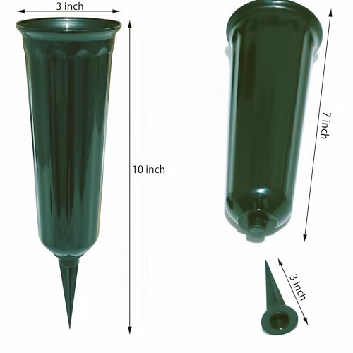 Memorial Floral Vases, Cemetery Vase, Headstones Flower Holder, Grave Cone Vase, Flower Pots for Outdoor Plants, Decorative Plastic Containers (Set of 6, Green)