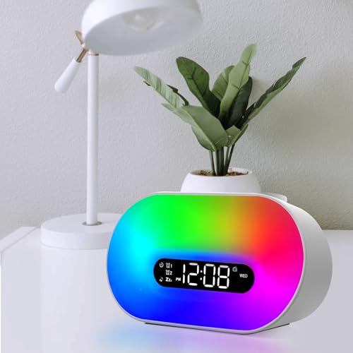Westclox Sunrise Wakeup Light Alarm Clock for Men and Women, Multicolor Mood Light with Nature Sounds, Wireless Speaker and Digital Display, Bedroom Clock with Adapter