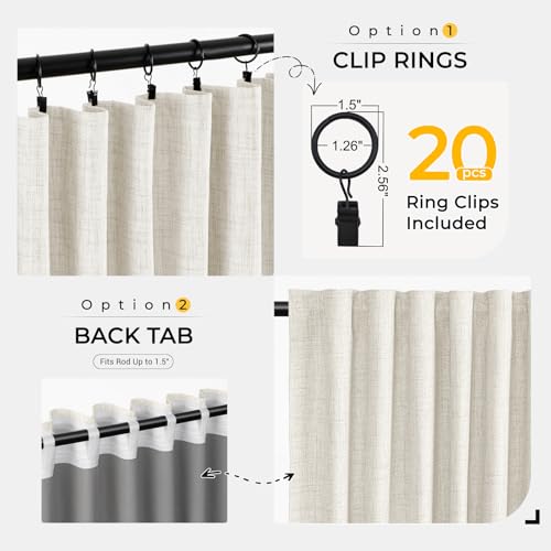 INOVADAY Thermal Sliding Door Curtains 100% Blackout Curtains for Bedroom, Sliding Glass Door Drapes Extra Wide for Patio Linen Textured Farmhouse Window Treatment, Beige, 1 Panel, W100xL84