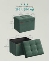 SONGMICS Mazie Collection - Small Folding Storage Ottoman, Foot Rest Stool, 12.2 x 16.1 x 12.2 Inches, 286 lb Load Capacity, for Living Room, Bedroom, Home Office, Dorm, Retro Green ULSF102C01