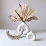White Ceramic Vases for Pampas Grass,Water Drop Design Doughnut vase Modern Home Decor Minimalist Nordic Boho Ins Style (White Mini)