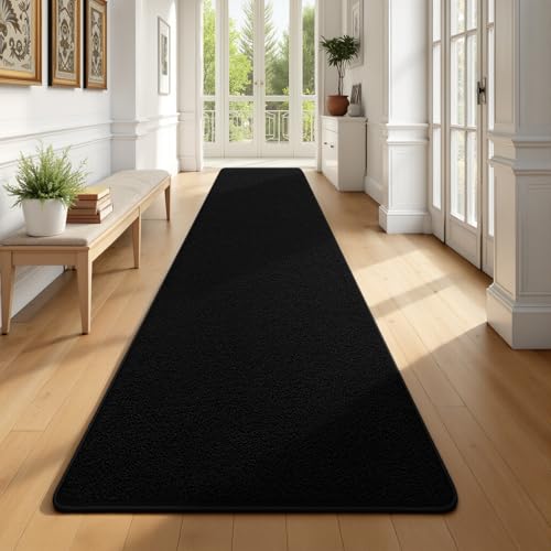 Runner Rug for Hallway, 2x10 Black Washable Non Slip Runner Rug