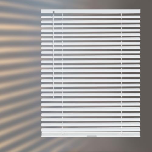 Aluminum Mini Blinds for Windows Cordless Horizontal Window Shades for Light Adjustment, Metal Venetian Blinds Waterproof for Bedroom, Bathroom, 22" W x 48" H, White