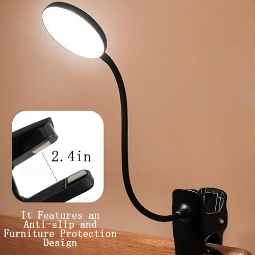 Dorm Room Essential Clip on Light, 3 Color Portable Desk Light Mini Clip Lamp, Battery Operated Small Desk Lamp with Clamp, Lightweiht Reading Lights for Books Bunk Bed Headboard Girls Guys Boys Black
