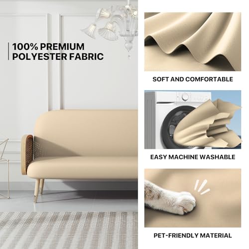 Queen Size Futon Cover, Armless Stretch Futon Slipcover Armless Sofa Cover Furniture Protector, Durable & Washable Zippered Futon Couch Cover for Adults Kids and Pets, Ivory