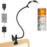 Glocusent 5W Clip on Light, 36 LED Eye Caring Reading Light for Bed, 3 Colors & 5 Brightness Clip on Lamp with Adapter, Perfect Desk Lamp with Clamp/Bunk Bed/Headboard/Table