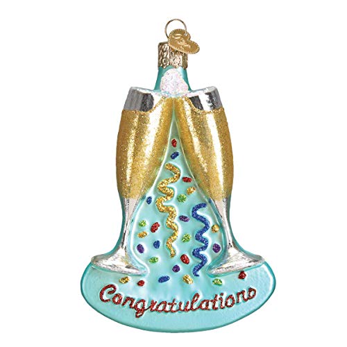 Old World Christmas Champagne Toast Glass Blown Ornament for Christmas Tree, Handcrafted Holiday Decoration, Adult Beverages Collection