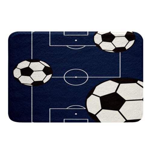jejeloiu Football Bathroom Rugs 16"x24" Kids Soccer Ball Pattern Bath Rugs for Shower Tub for Boys Girls Teens Sports Theme Bath Mats for Bathroom Non-Slip Football Court Bathroom Accossories