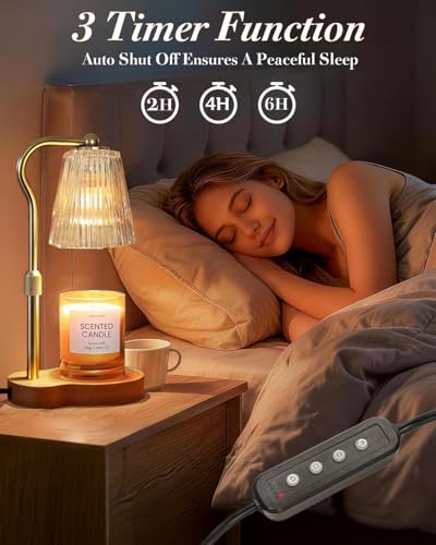 Candle Warmer Lamp, Wax Melt Warmer with 2 Bulbs for Scented Jar Candles, with Timer Dimmer Adjustable Height, Home Decor Gift for Girl Friend Mom Sister Women, No Flame No Smoke Warming Light, Amber
