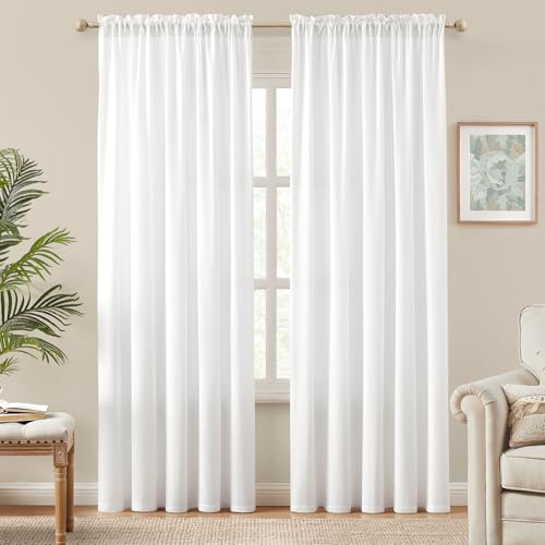 HOMEIDEAS Non-See-Through White Privacy Semi Sheer Curtains 84 Inches Long 2 Panels Set Light Filtering Curtains for Living Room Bedroom Drapes,W52xL84