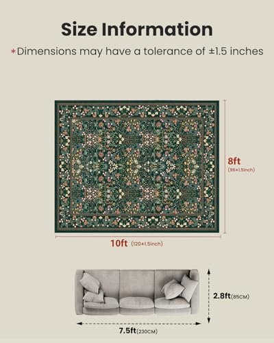AMADA HOMEFURNISHING 8x10 Washable Area Rugs for Living Room, Non-Slip & Low-Profile Floral Large Area Rug with Durable Edge Binding, Soft Rugs for Living Room, Bedroom, Dining Room