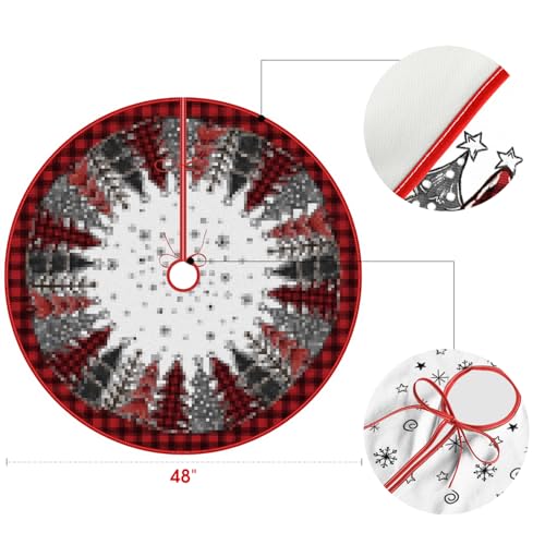 AVOIN colorlife Buffalo Plaid Christmas Tree Skirt 48 Inch, Winter Holiday Tree Mat Decoration