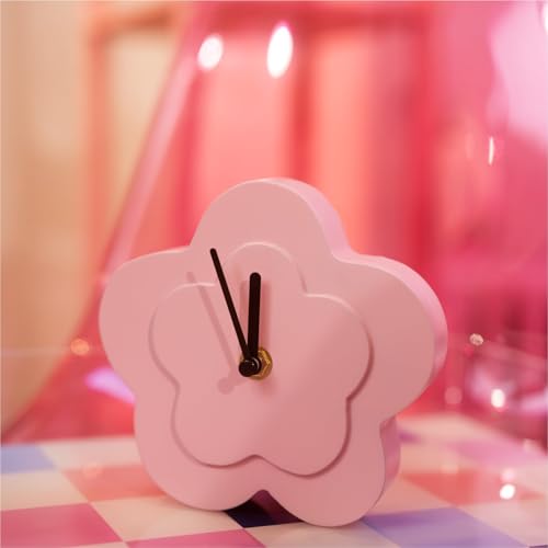 Urban Lifestyle Pink 5.7" Quartz Daisy Table Clock,Battery Operated Flower Desk Clock,Whimsical Petal Design, Accurate Timekeeping