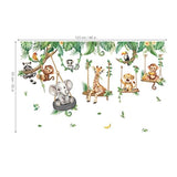 decalmile Jungle Animal on Swings Wall Stickers Safari Animal Elephant Giraffe Monkey Tropical Leaves Wall Decals Baby Nursery Kids Room Wall Decor