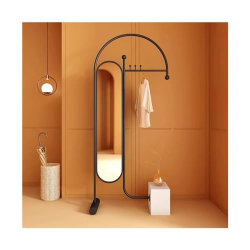 Full-Length Mirror Household Floor-Standing Coat Rack Dressing Mirror Combination Bedroom with Dressing Mirror Hanger Door Vertical Full Length Floor Mirror (Black)